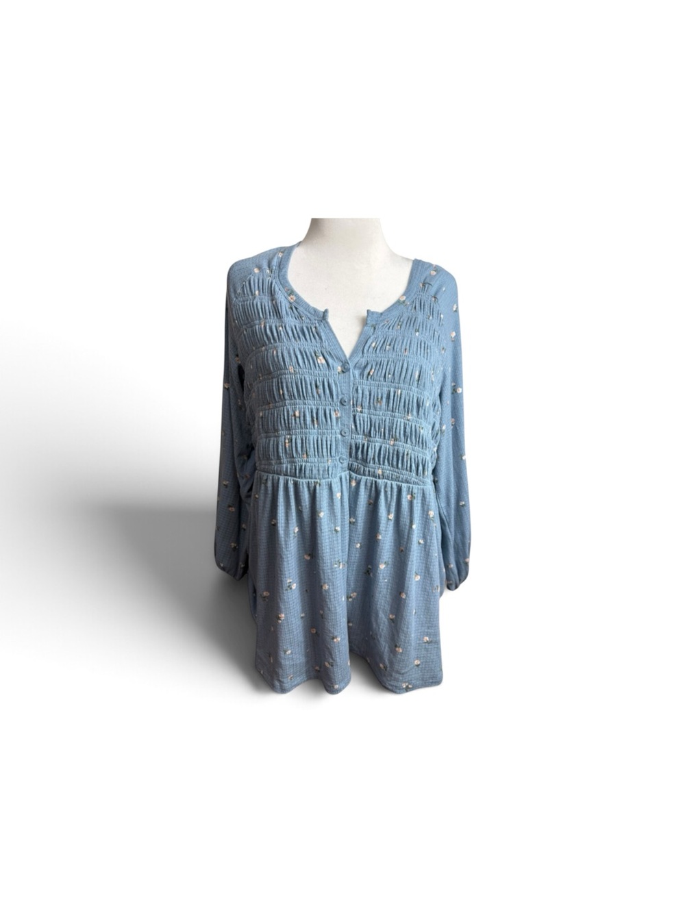 torrid Light Blue Smocked Peasant babydoll Tunic size 3-3X/22-24